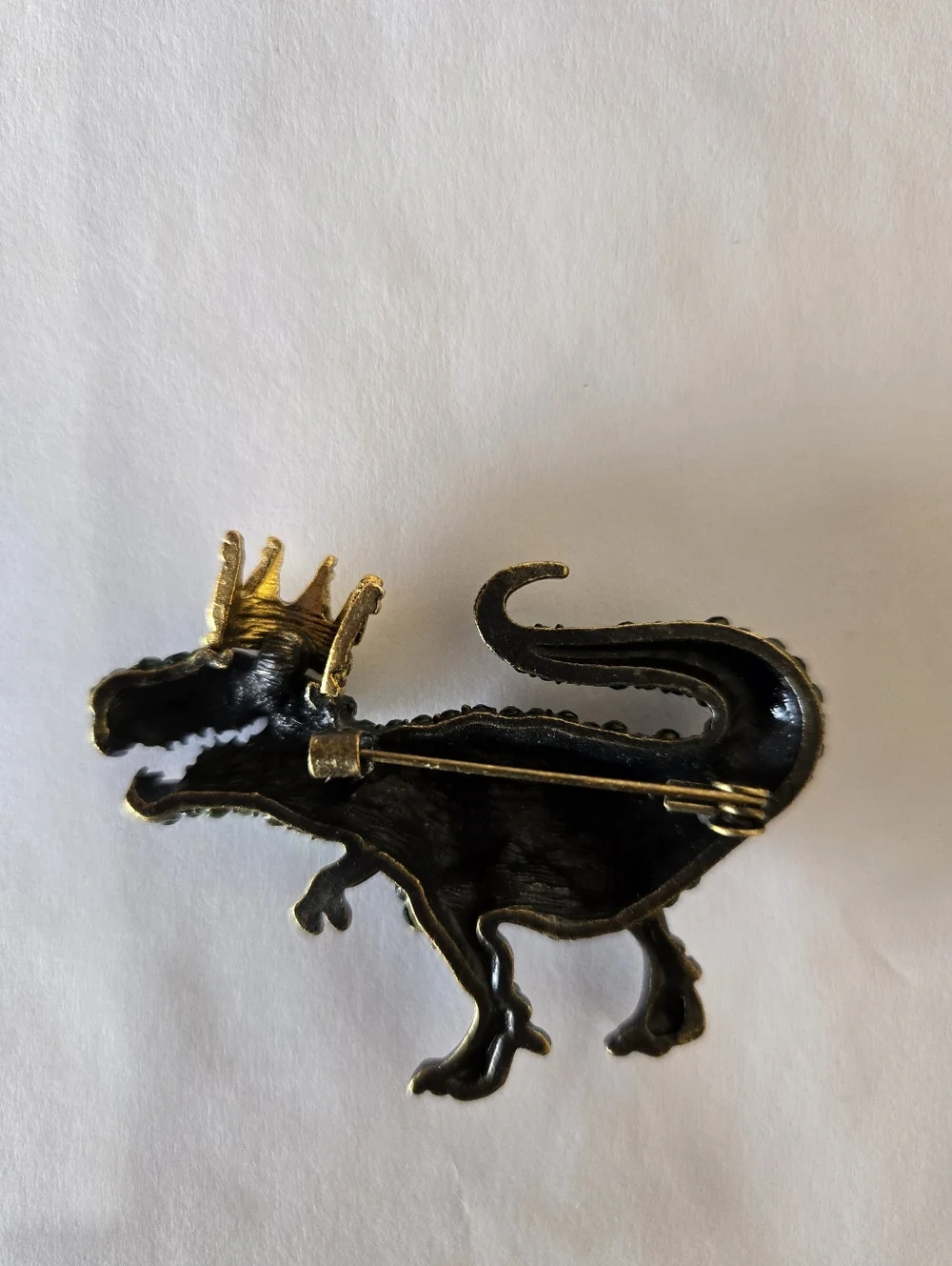 Crowned Green Crystal T-Rex Brooch - Decorative Pin. - Picture 5 of 6